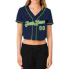 Custom Women's Navy Neon Green-White V-Neck Cropped Baseball Jersey