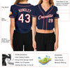 Custom Women's Navy White-Red V-Neck Cropped Baseball Jersey