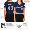 Custom Women's Navy Gray-White V-Neck Cropped Baseball Jersey