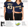 Custom Women's Navy White-Gold V-Neck Cropped Baseball Jersey