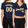 Custom Women's Navy White-Gold V-Neck Cropped Baseball Jersey