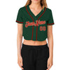 Custom Women's Green Red-Cream V-Neck Cropped Baseball Jersey