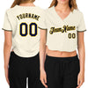 Custom Women's Cream Navy-Gold V-Neck Cropped Baseball Jersey