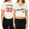 Custom Women's Cream Red-Royal V-Neck Cropped Baseball Jersey