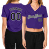 Custom Women's Purple Black White-Gray V-Neck Cropped Baseball Jersey