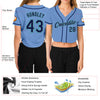 Custom Women's Light Blue Navy Gray-Aqua V-Neck Cropped Baseball Jersey