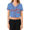 Custom Women's Light Blue Crimson-White V-Neck Cropped Baseball Jersey