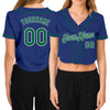 Custom Women's Royal Kelly Green-White V-Neck Cropped Baseball Jersey