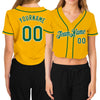 Custom Women's Gold Kelly Green-White V-Neck Cropped Baseball Jersey