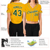 Custom Women's Gold Green-White V-Neck Cropped Baseball Jersey