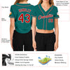 Custom Women's Aqua Red-White V-Neck Cropped Baseball Jersey