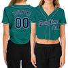 Custom Women's Aqua Navy-White V-Neck Cropped Baseball Jersey