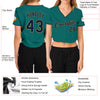 Custom Women's Aqua Navy-Old Gold V-Neck Cropped Baseball Jersey