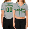 Custom Women's Gray Kelly Green-Old Gold V-Neck Cropped Baseball Jersey