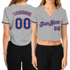 Custom Women's Gray Royal White-Red V-Neck Cropped Baseball Jersey