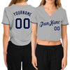 Custom Women's Gray Navy-White V-Neck Cropped Baseball Jersey