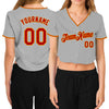 Custom Women's Gray Red-Gold V-Neck Cropped Baseball Jersey