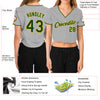 Custom Women's Gray Green-Gold V-Neck Cropped Baseball Jersey