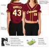 Custom Women's Crimson White-Gold V-Neck Cropped Baseball Jersey