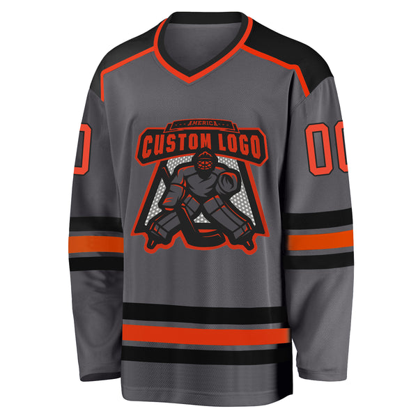 Custom Black Black-Orange Hockey Jersey