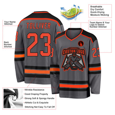 Custom Orange Hockey Jersey-Black - FansIdea