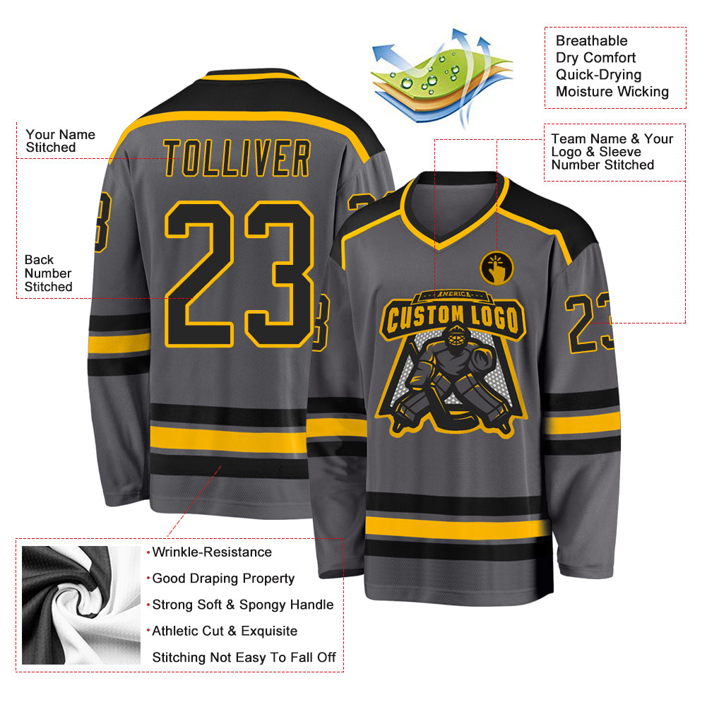 Custom Steel Gray Black-Gold Hockey Jersey