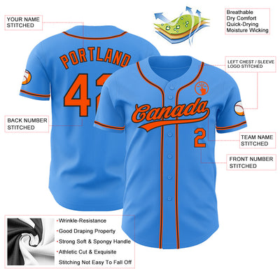 Custom Electric Blue Orange-Black Authentic Baseball Jersey