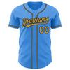 Custom Electric Blue Old Gold-Black Authentic Baseball Jersey