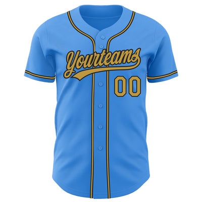 Custom Electric Blue Old Gold-Black Authentic Baseball Jersey