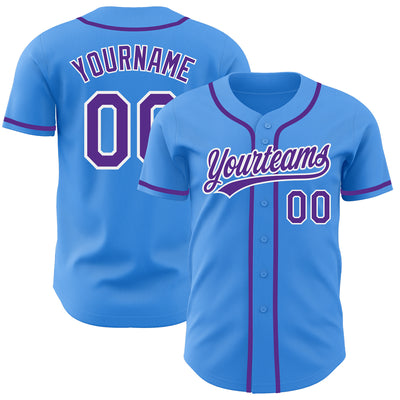 Custom Electric Blue Purple-White Authentic Baseball Jersey