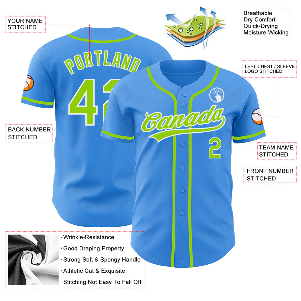 Custom Electric Blue Neon Green-White Authentic Baseball Jersey