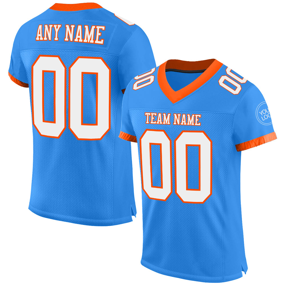 Custom Powder Blue White-Orange Mesh Authentic Football Jersey