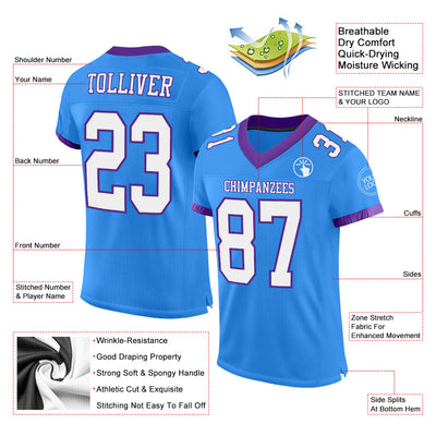 Custom Powder Blue White-Purple Mesh Authentic Football Jersey