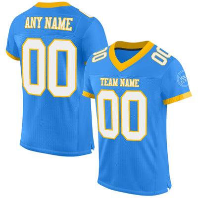 Custom Powder Blue White-Gold Mesh Authentic Football Jersey