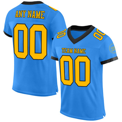 Custom Powder Blue Gold-Black Mesh Authentic Football Jersey