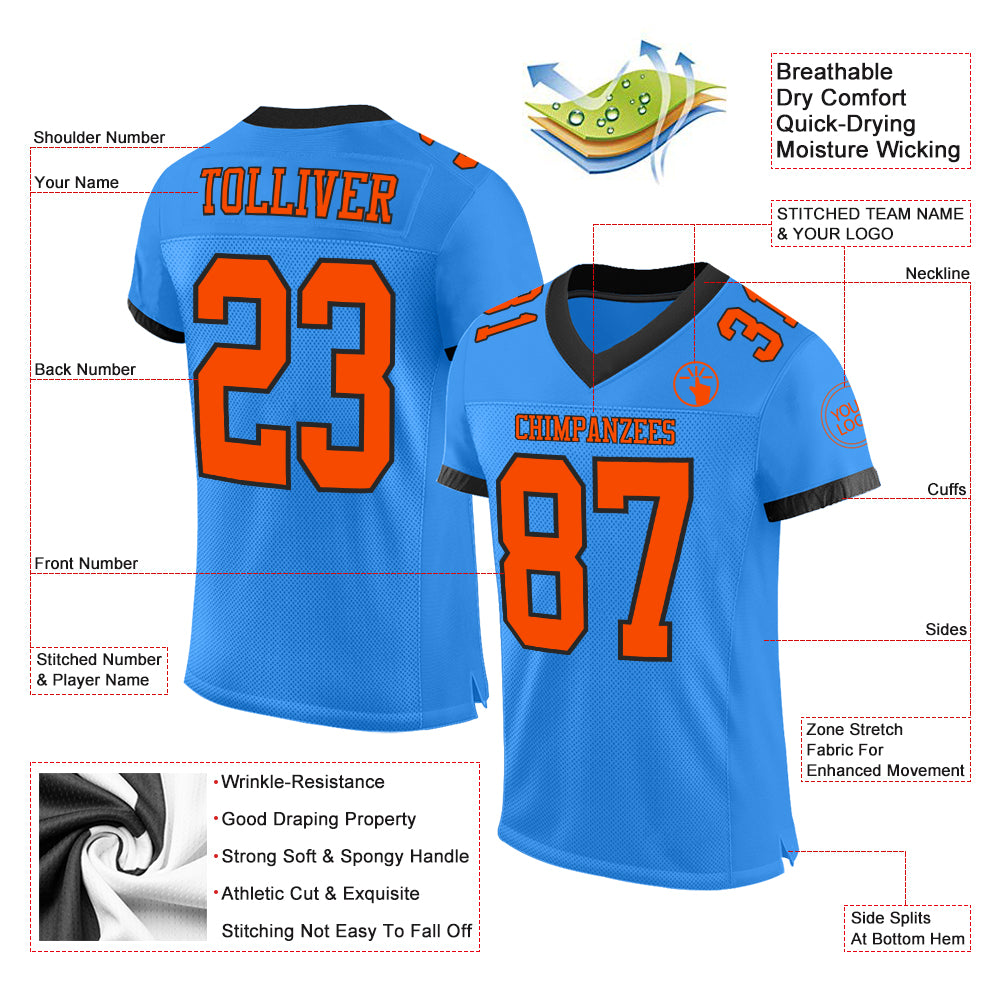 Custom Black Black-Orange Mesh Authentic Football Jersey Discount