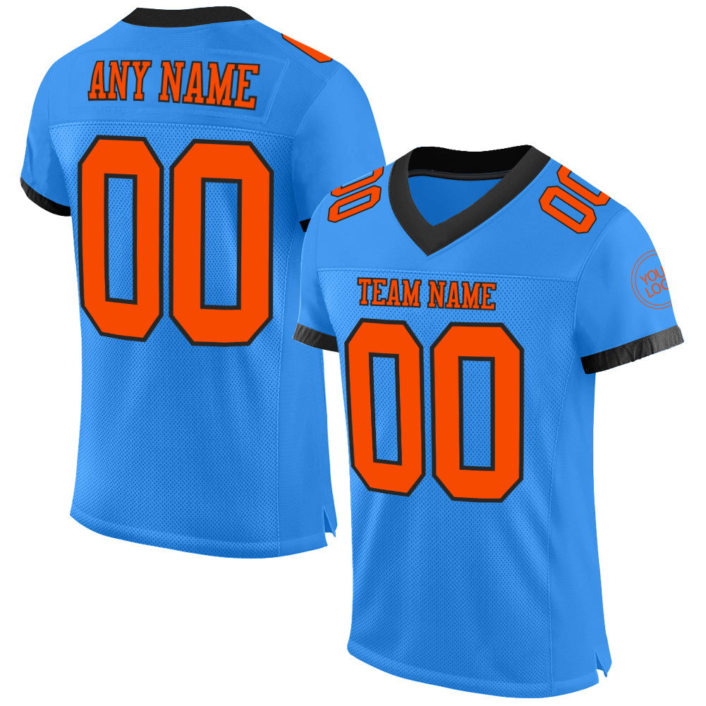 Custom Team Orange Football Authentic Black Mesh Jersey White