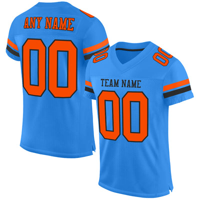 Custom Powder Blue Orange-Black Mesh Authentic Football Jersey