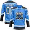 Custom Powder Blue White-Black Hockey Lace Neck Jersey