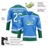 Custom Powder Blue White-Kelly Green Hockey Lace Neck Jersey