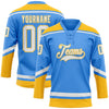 Custom Powder Blue White-Gold Hockey Lace Neck Jersey