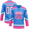 Custom Powder Blue White-Pink Hockey Lace Neck Jersey