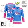 Custom Powder Blue White-Pink Hockey Lace Neck Jersey