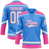 Custom Powder Blue White-Pink Hockey Lace Neck Jersey