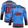 Custom Powder Blue Red-Black Hockey Lace Neck Jersey