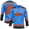 Custom Powder Blue Orange-Black Hockey Lace Neck Jersey