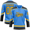 Custom Powder Blue Gold-Black Hockey Lace Neck Jersey