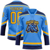 Custom Powder Blue Gold-Navy Hockey Lace Neck Jersey