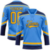 Custom Powder Blue Gold-Navy Hockey Lace Neck Jersey