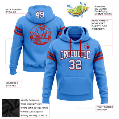 Custom Stitched Powder Blue White Royal-Red Football Pullover Sweatshirt Hoodie